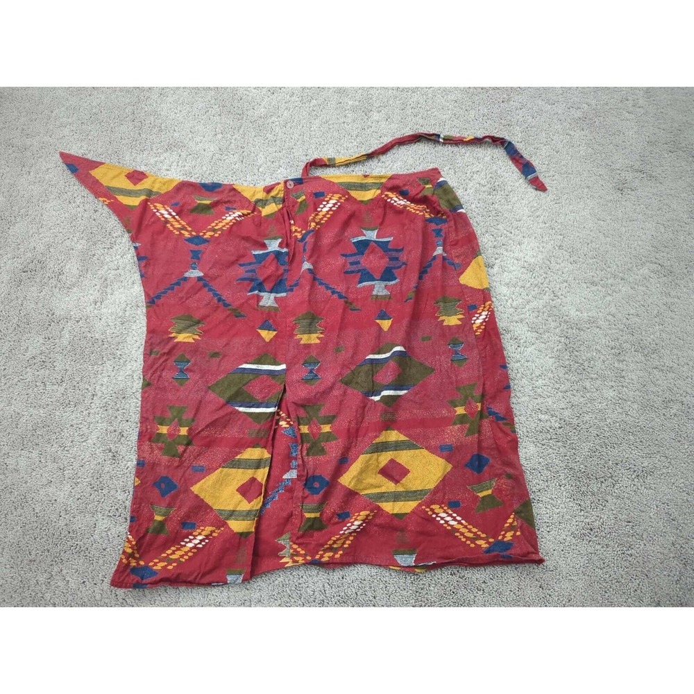 Vintage Talbots Wrap Skirt Womens 8 Red Southwestern Print Geometric Midi
